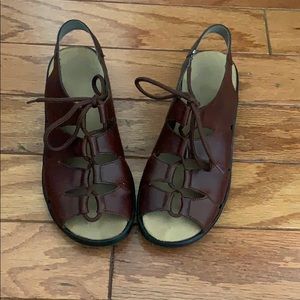 Rieker red/brown lace up sandals size 36